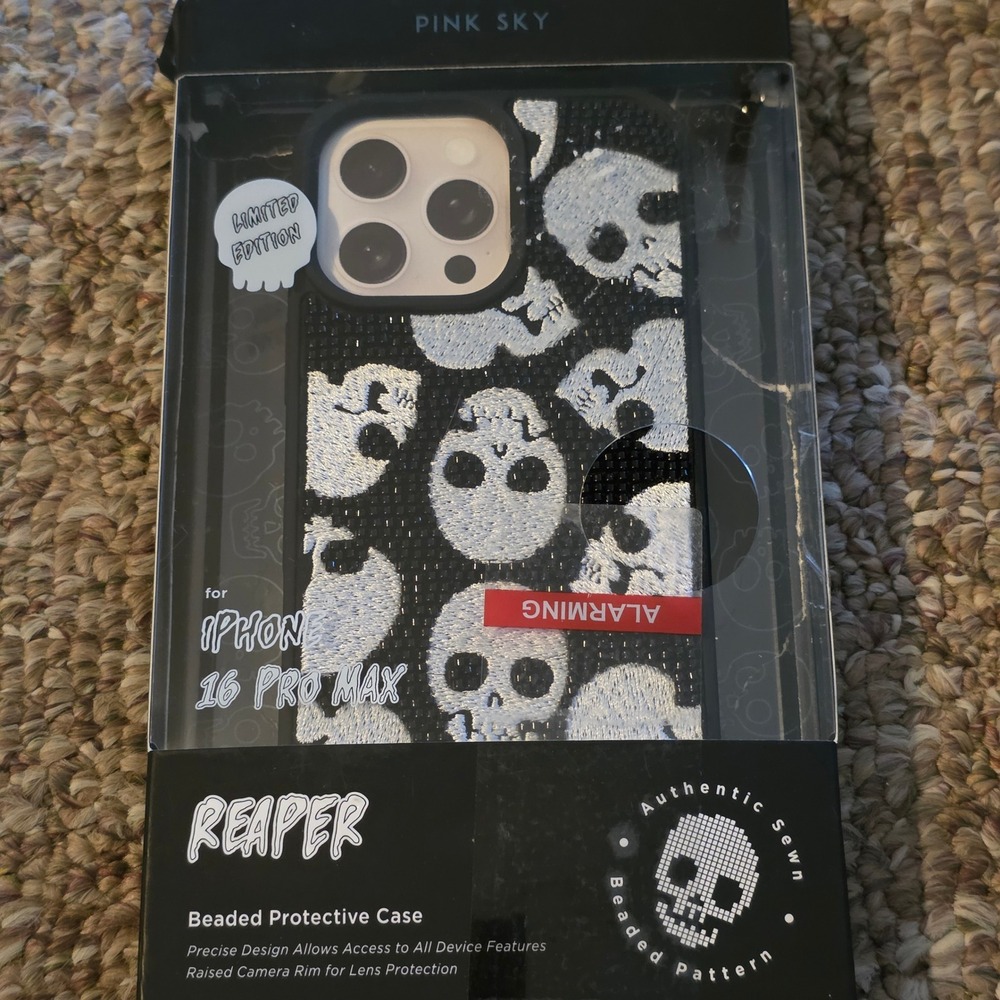 Pink Sky Reaper Beaded Skull Case iPhone 16 Pro Max Limited Edition Black NEW